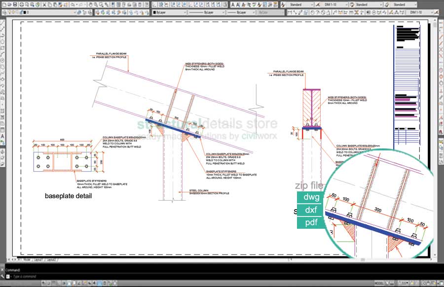 Steel Columns CAD drawing details - structuraldetails
