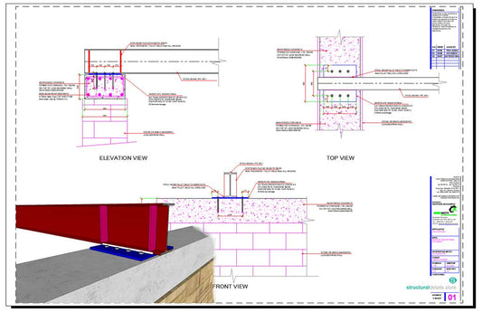 Steel Beam Connection Detail on top of Masonry Stone or Brick Load Bearing Wall