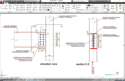 Steel Beam SHS Column Simple Fin Connection Detail