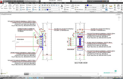 Steel Beam Angles Moment Connection to SHS Column Detail