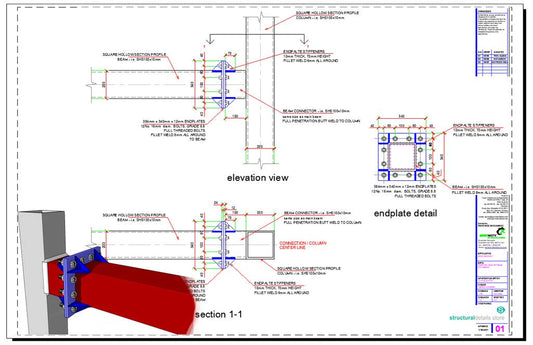 SHS Beam Column Endplate Moment Connection Detail