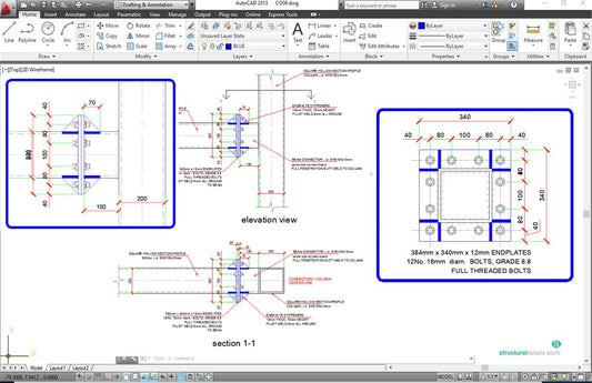 SHS Beam Column Endplate Moment Connection Detail