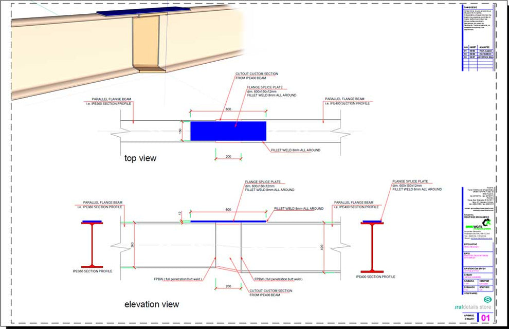 Steel Beam Reduced Size Welded Splice Connection CAD Detail ...
