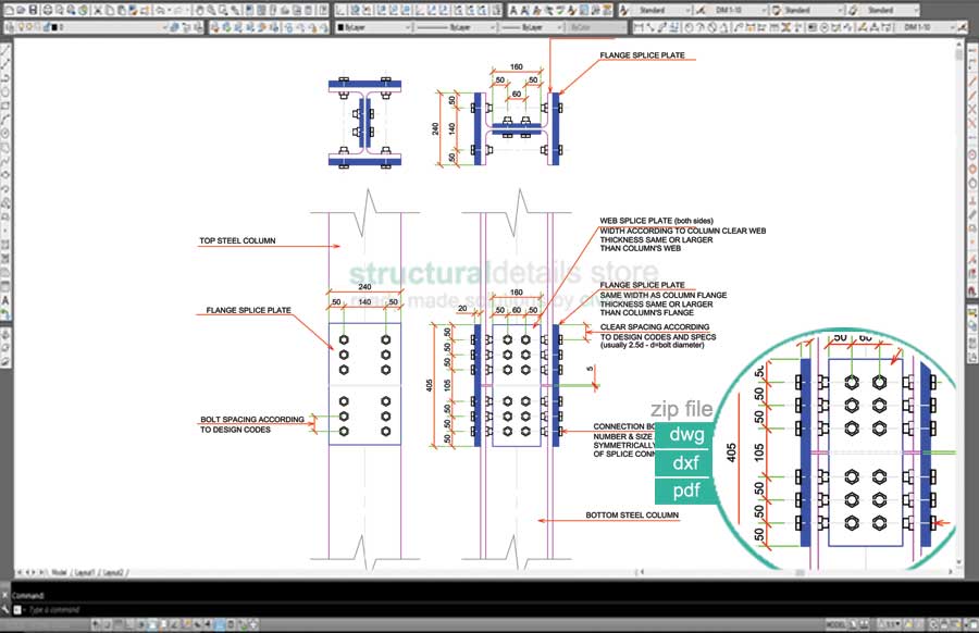 Steel Column Bolted Splice Extension Connection