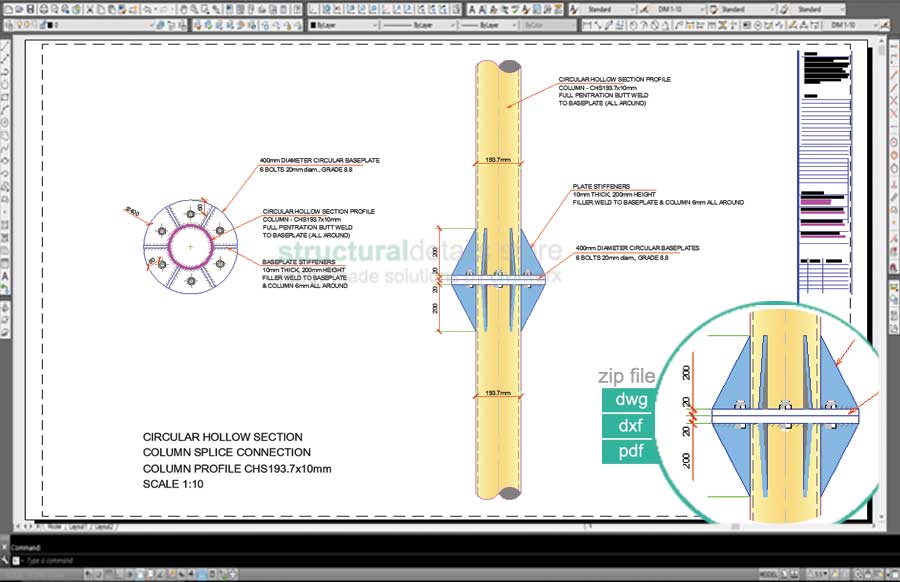 Circular Hollow Section CHS Column Splice Connection Detail