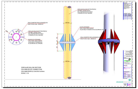 Circular Hollow Section CHS Column Splice Connection Detail