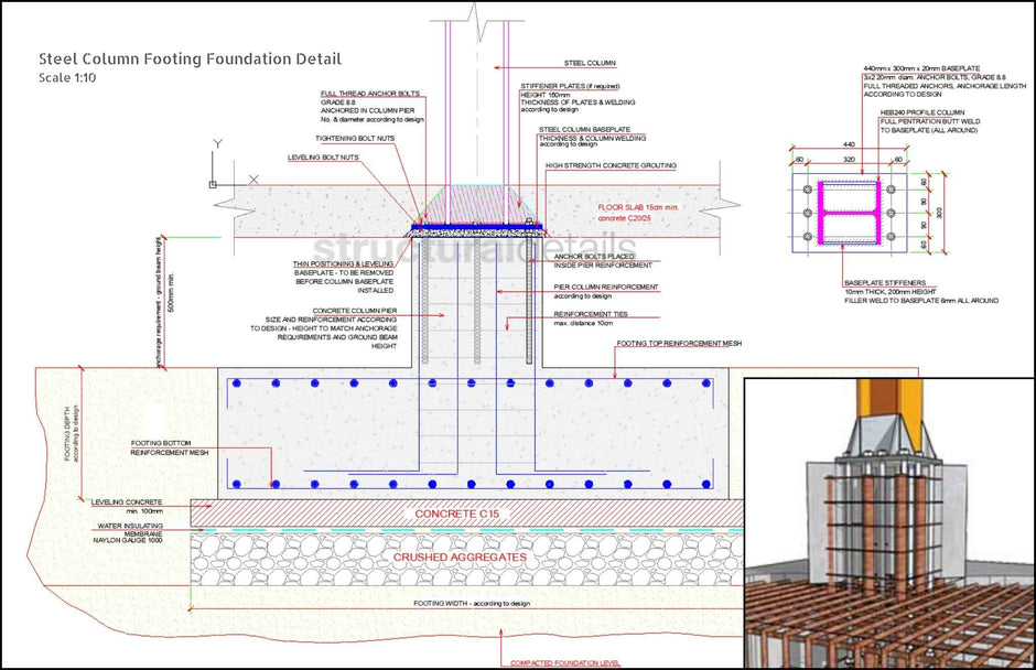 Steel Columns CAD drawing details - structuraldetails
