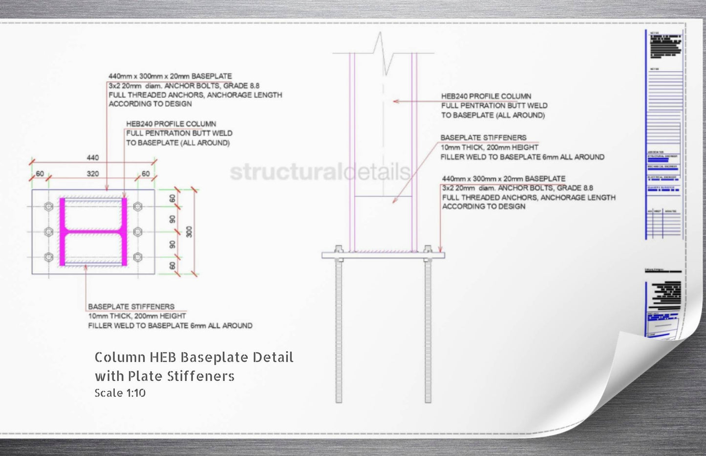 Baseplate Detail Steel HEB 240 Column Section