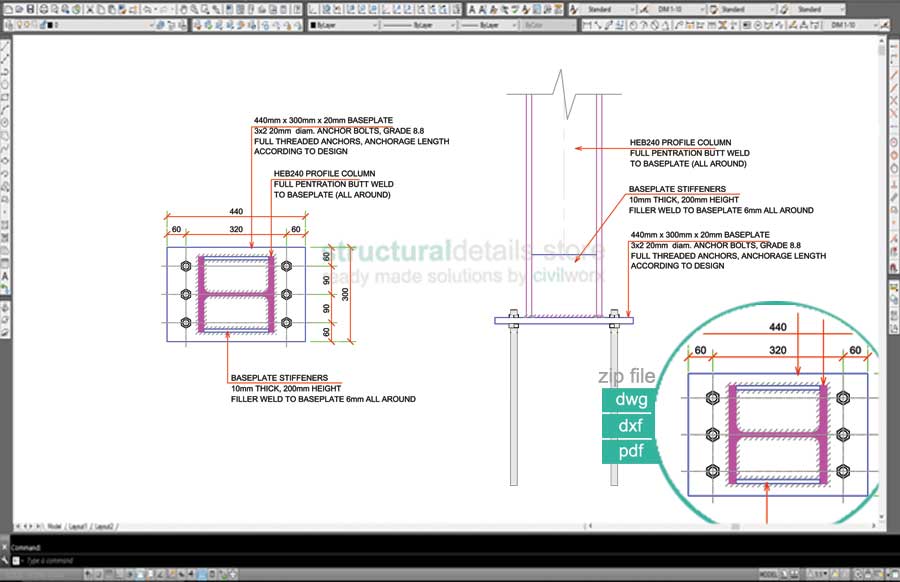 Baseplate Detail Steel HEB 240 Column Section