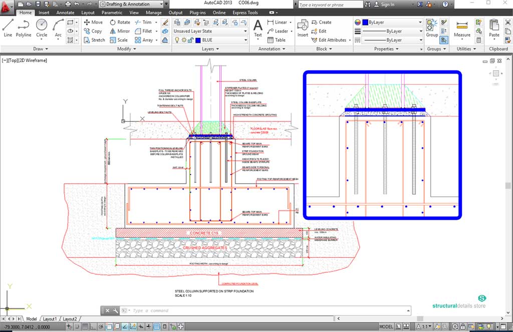 Steel Column Supported on Strip Foundation