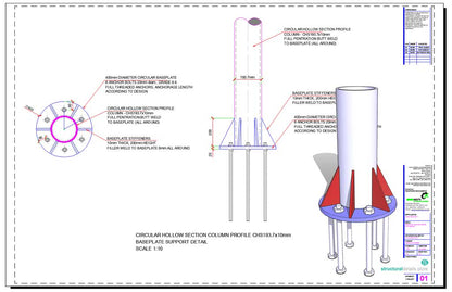 Circular hollow section CHS Column Baseplate Detail