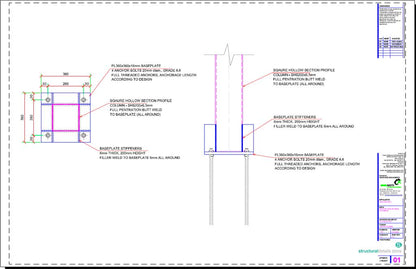 Square Hollow Section SHS Column Baseplate Detail Drawing