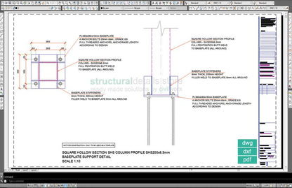 Square Hollow Section SHS Column Baseplate Detail Drawing