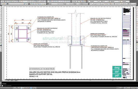 Square Hollow Section SHS Column Baseplate Detail Drawing