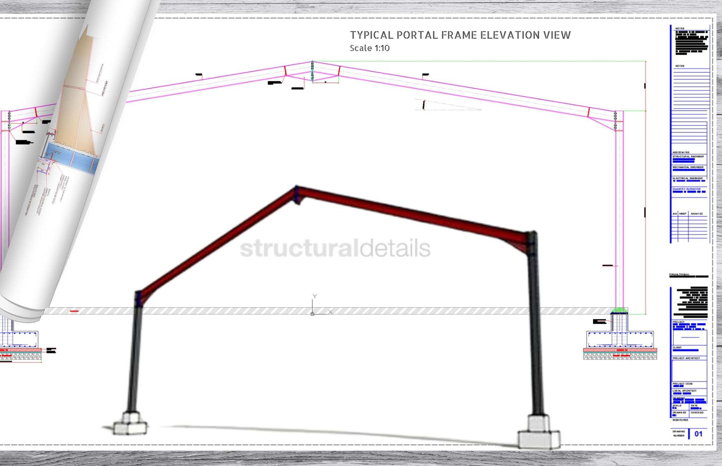 Complete Single Span Hangar Portal Frame Design Details