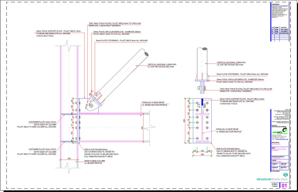 Vertical Diagonal CHS X Bracing Corner Support Connection