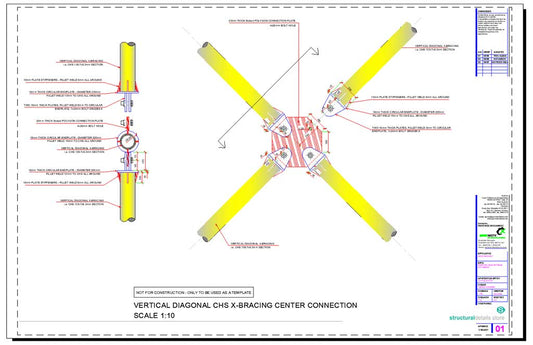 Vertical Diagonal CHS X Bracing Center Connection Detail