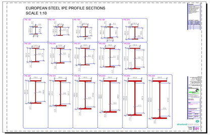 European IPE Profile Steel Sections dwg CAD drawings