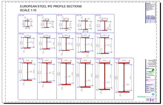 European IPE Profile Steel Sections dwg CAD drawings