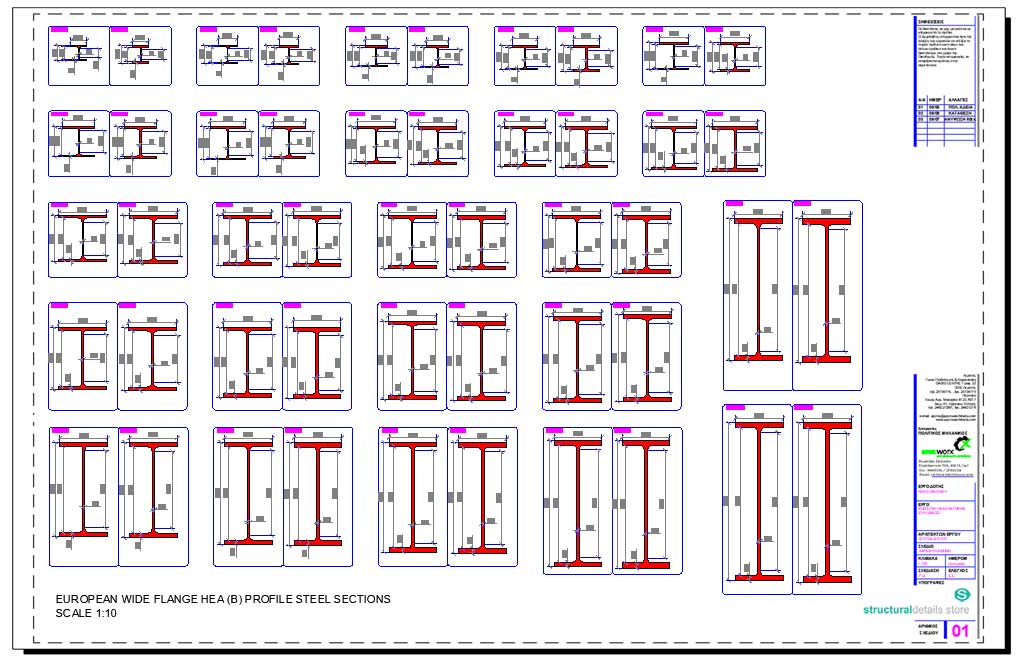 European Wide Flange HEA HEB Profile Steel Sections dwg CAD drawings