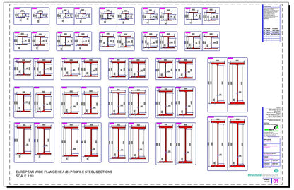 European Wide Flange HEA HEB Profile Steel Sections dwg CAD drawings