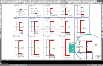 European Standard Channel UPN Steel Sections dwg CAD drawings