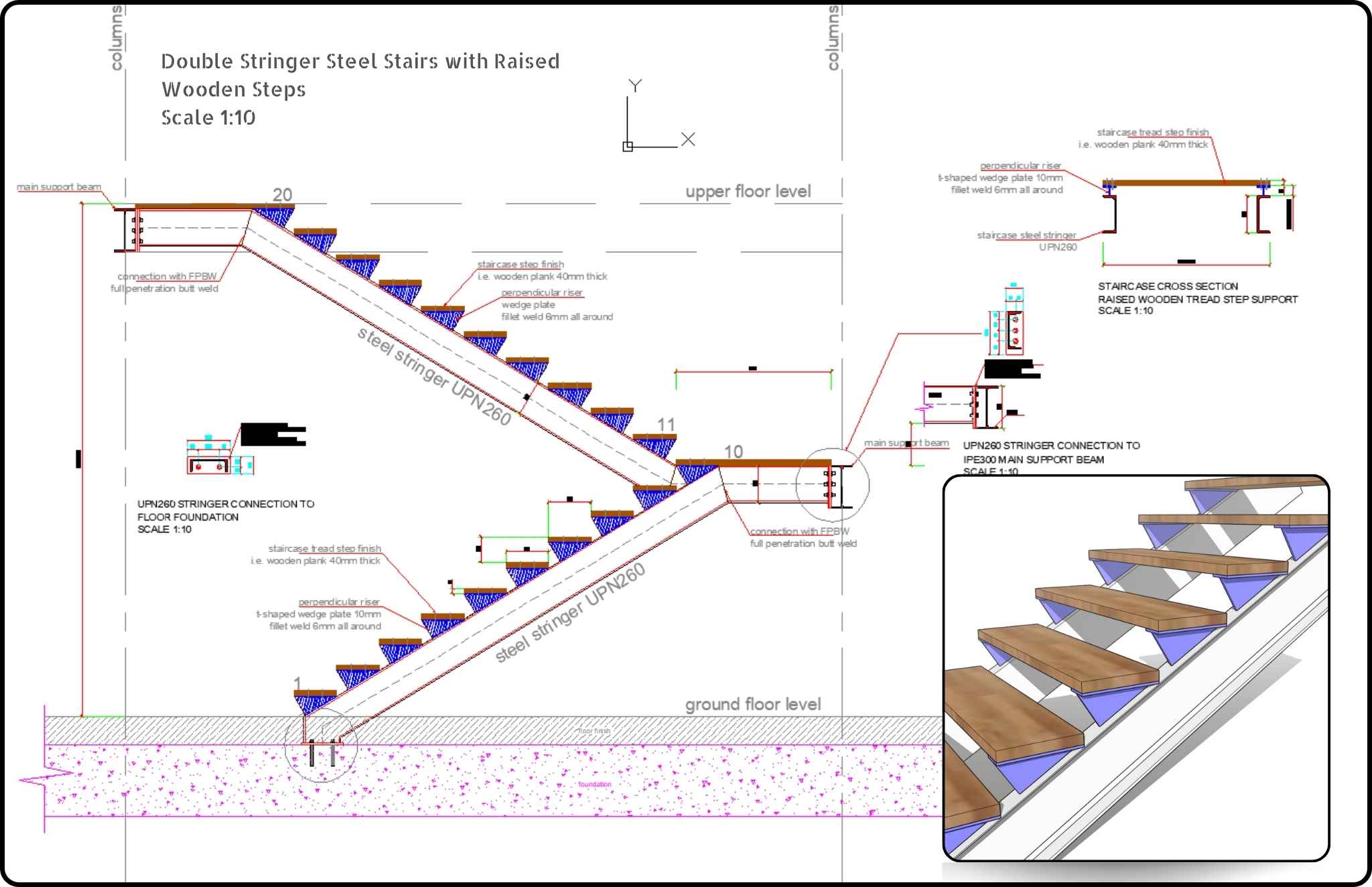 Steel Stairs CAD Detailed Drawings - structuraldetails
