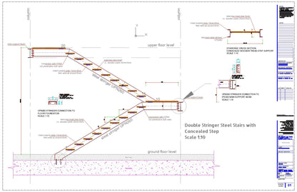 Double Stringer Steel Staircase Detail with Concealed Tread Step