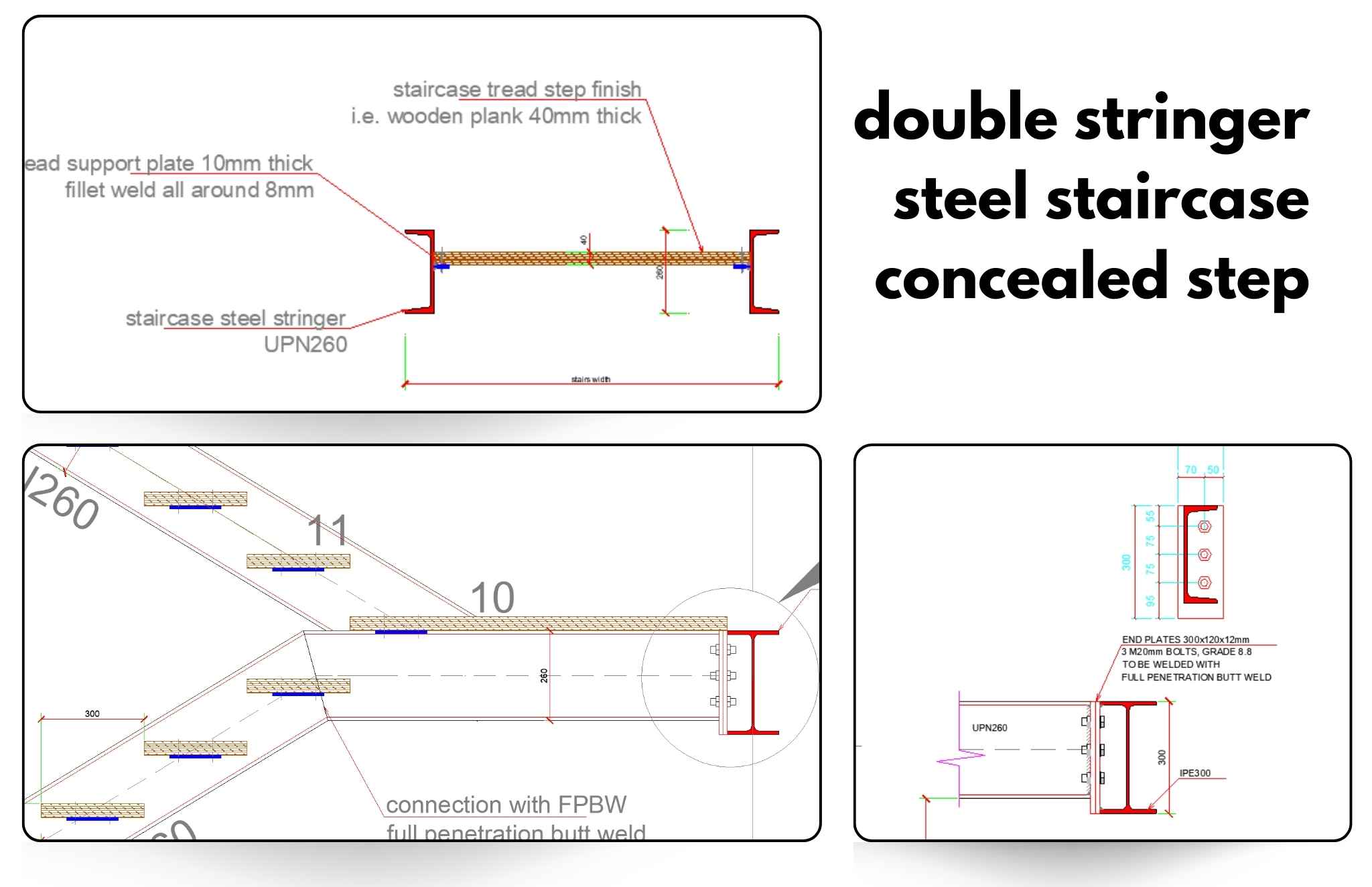 Stringer Connection Double Stringer Steel Staircase Detail with Concealed Tread Step ...
