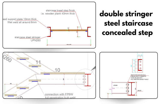 Double Stringer Steel Staircase Detail with Concealed Tread Step