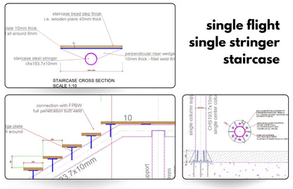 Single CHS Stringer Straight Single Flight Steel Staircase Detail