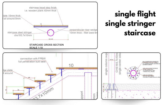 Single CHS Stringer Straight Single Flight Steel Staircase Detail