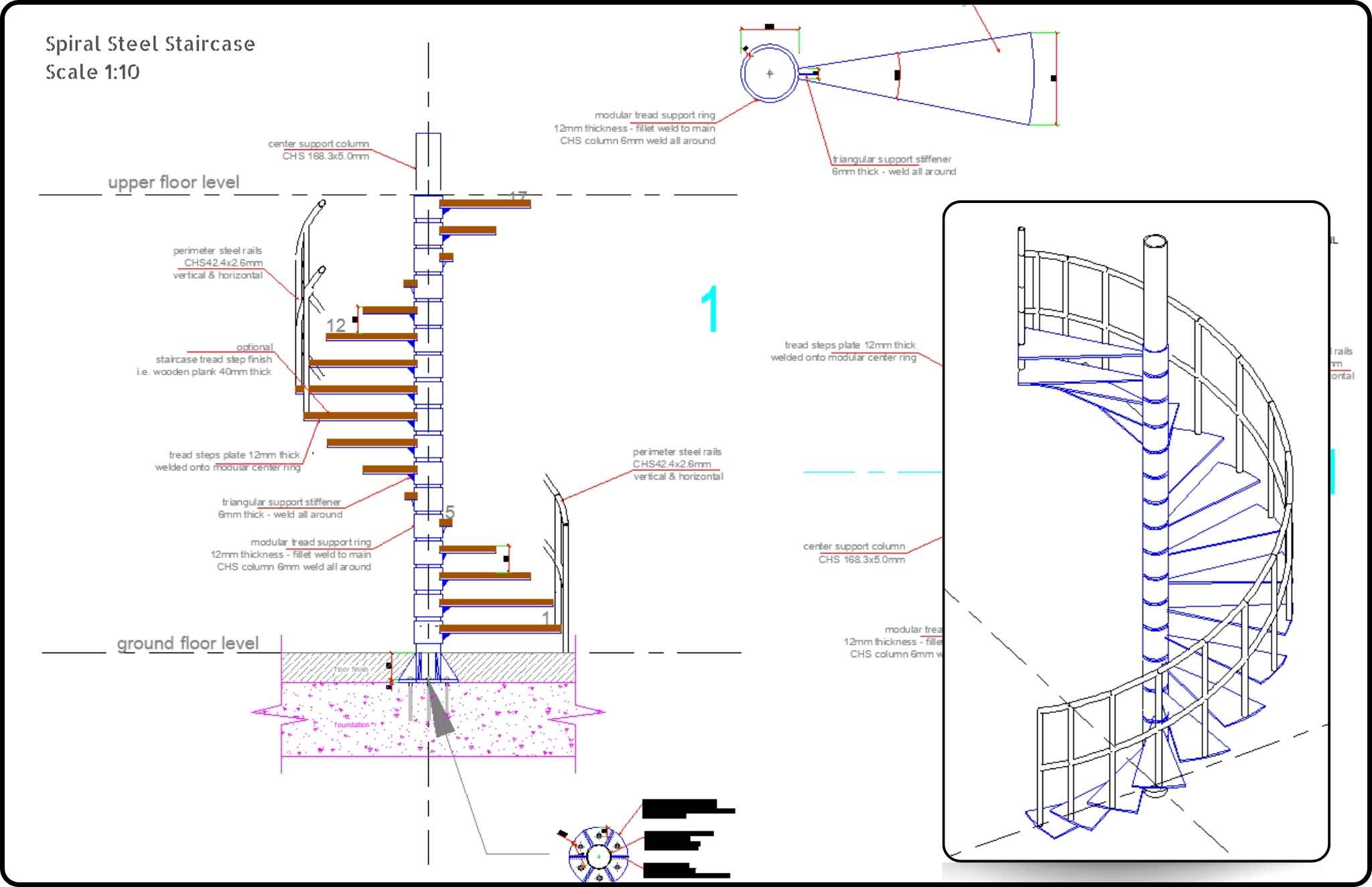 Steel Stairs CAD Detailed Drawings - structuraldetails