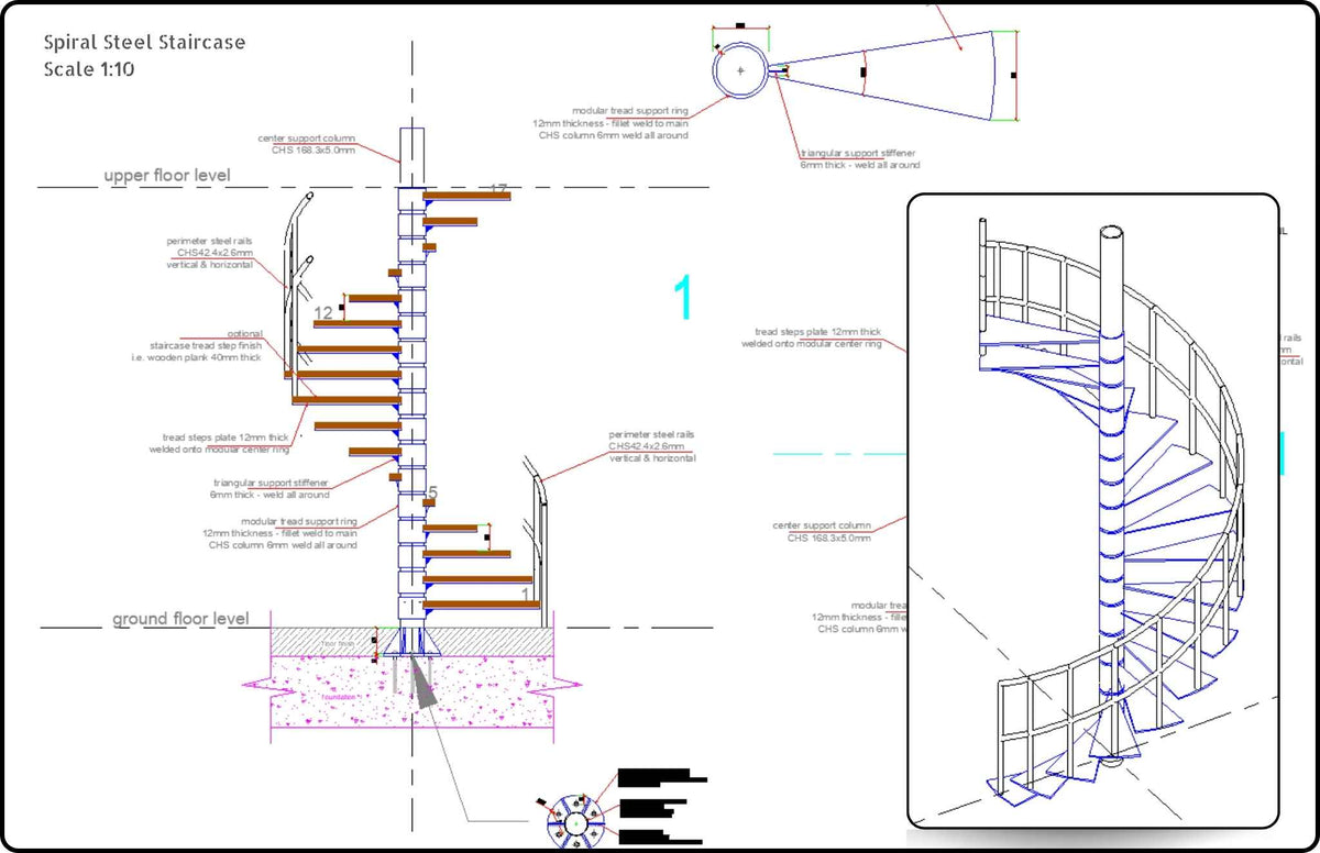 Spiral Steel Staircase CAD Detail - structuraldetails