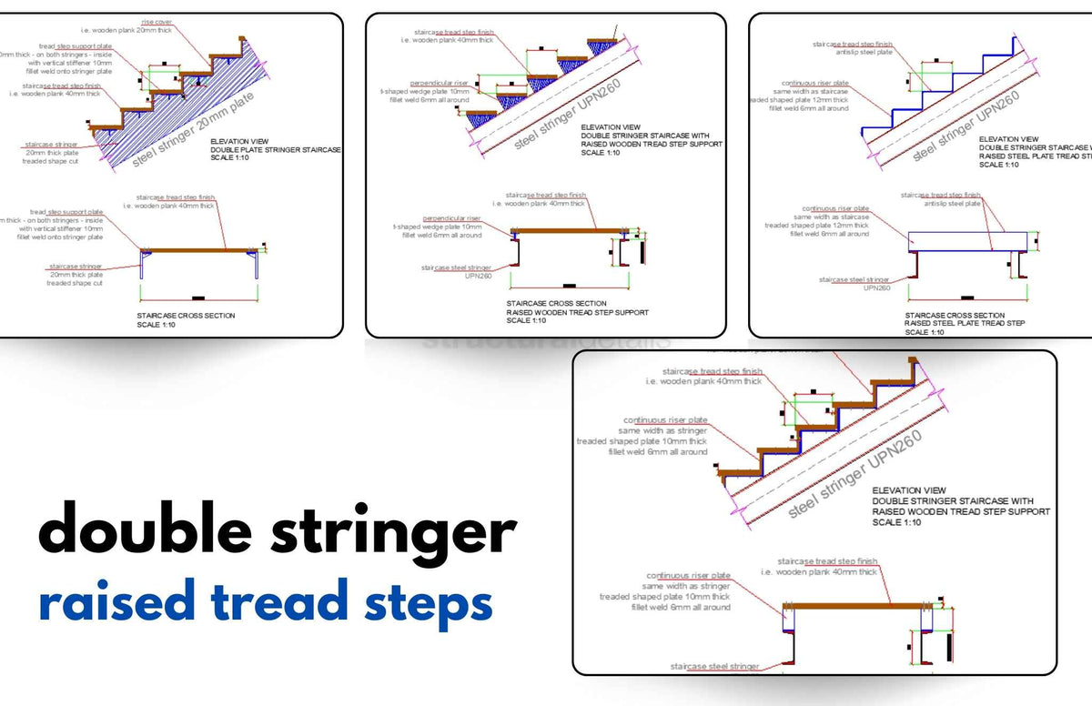 Structural Step Types Different Types of Steel Stairs Tread Steps CAD Details - structuraldetails