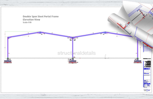 Double Span Hangar Portal Frame Elevation View