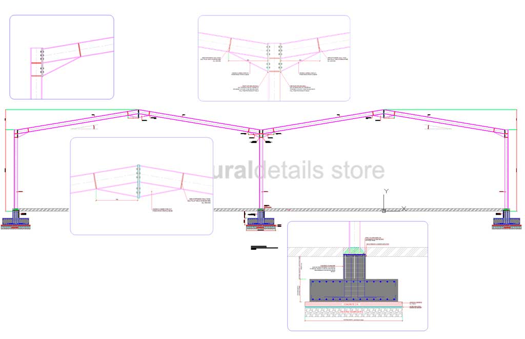 Double Span Hangar Portal Frame Elevation View