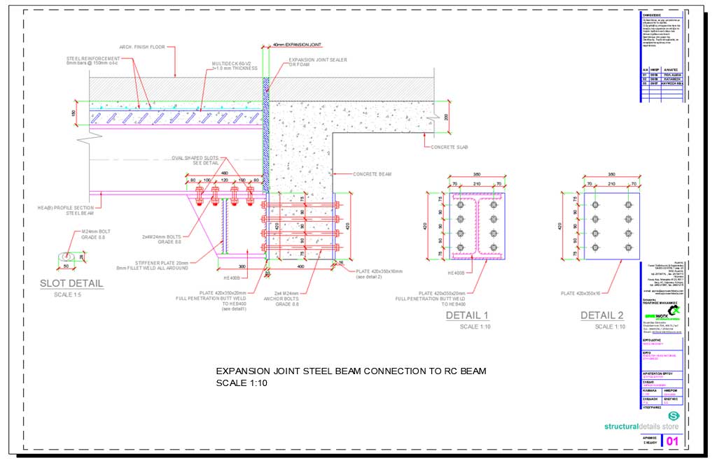 Expansion Joint Steel Beam Connection Detail to Reinforced Concrete Beam