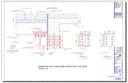 Expansion Joint Steel Beam Connection Detail to Reinforced Concrete Beam