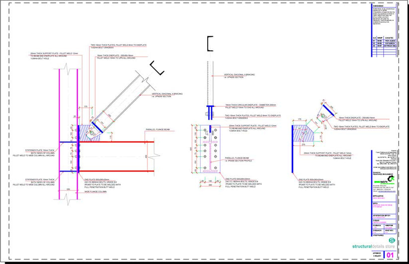 UPN Channel X Bracing Corner Connection CAD Detail - structuraldetails