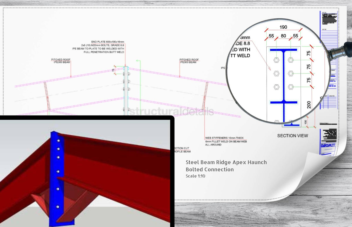 Steel Beam Ridge Apex Haunch Bolted Connection CAD Detail ...
