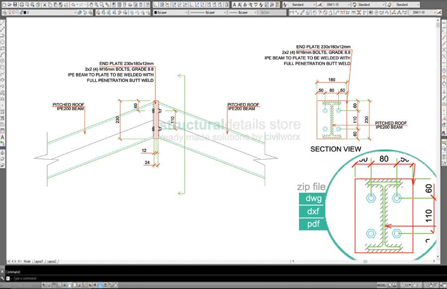 Inclined Steel Roof Beam To Beam Ridge Connection