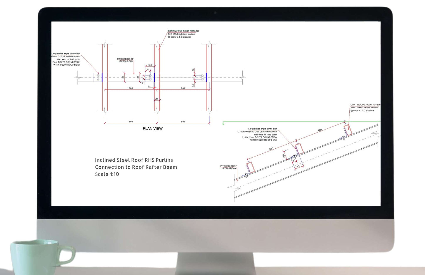 Inclined Roof RHS Steel Purlins Connection