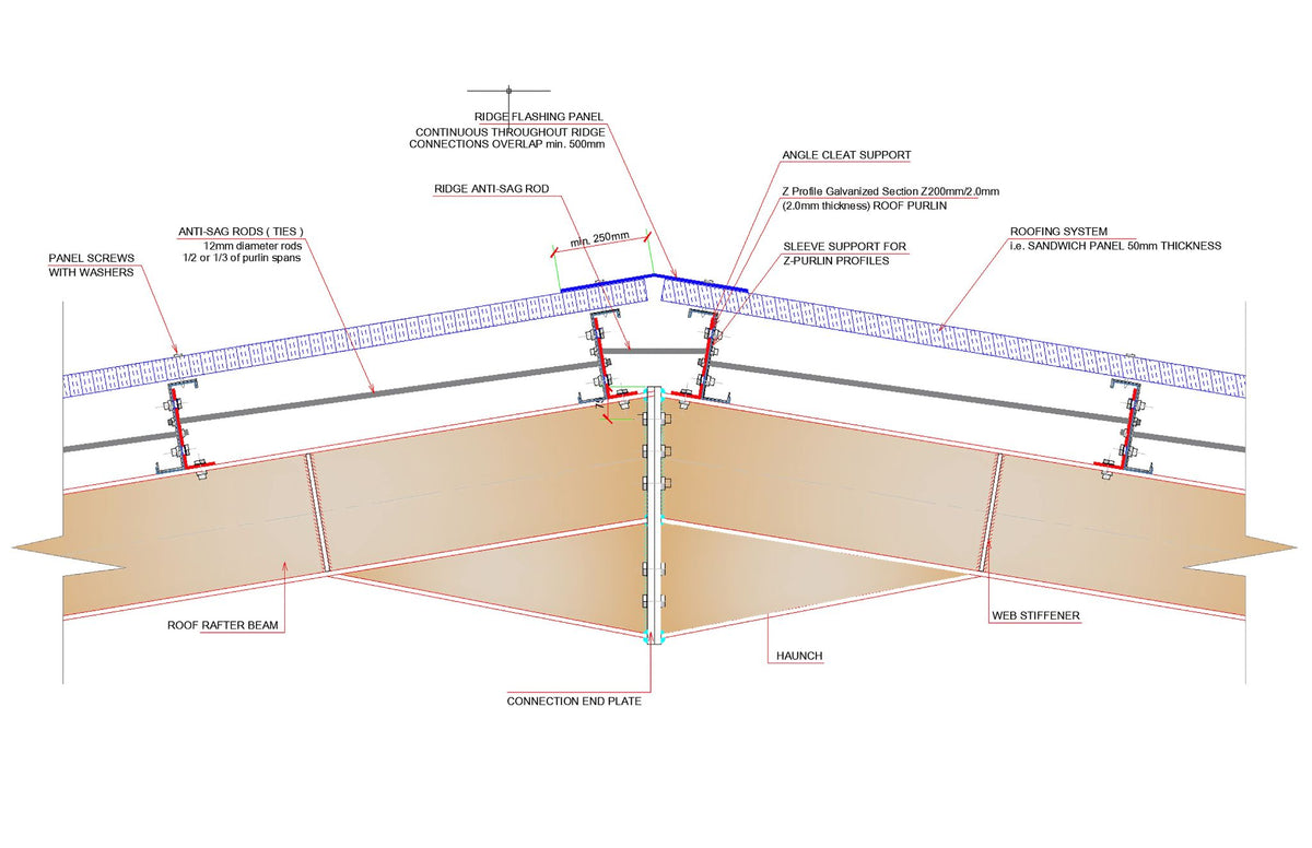 Steel Hangar Portal Frame Roof Ridge CAD Detail - structuraldetails