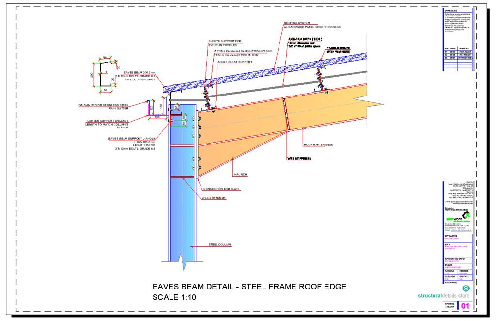 Steel Frame Ridge Drawing Steel Frame structural CAD detailed drawings - structuraldetails