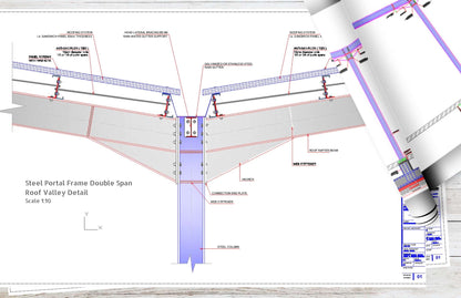 Double Span Steel Hangar Portal Frame Roof Valley Detail