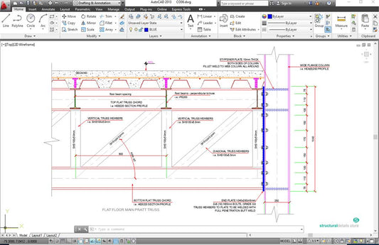 Steel Floor Flat Pratt Truss Support to HEB Column