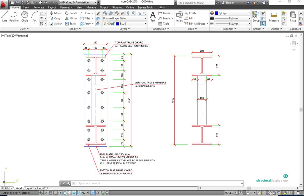 Steel Floor Flat Pratt Truss Support to HEB Column