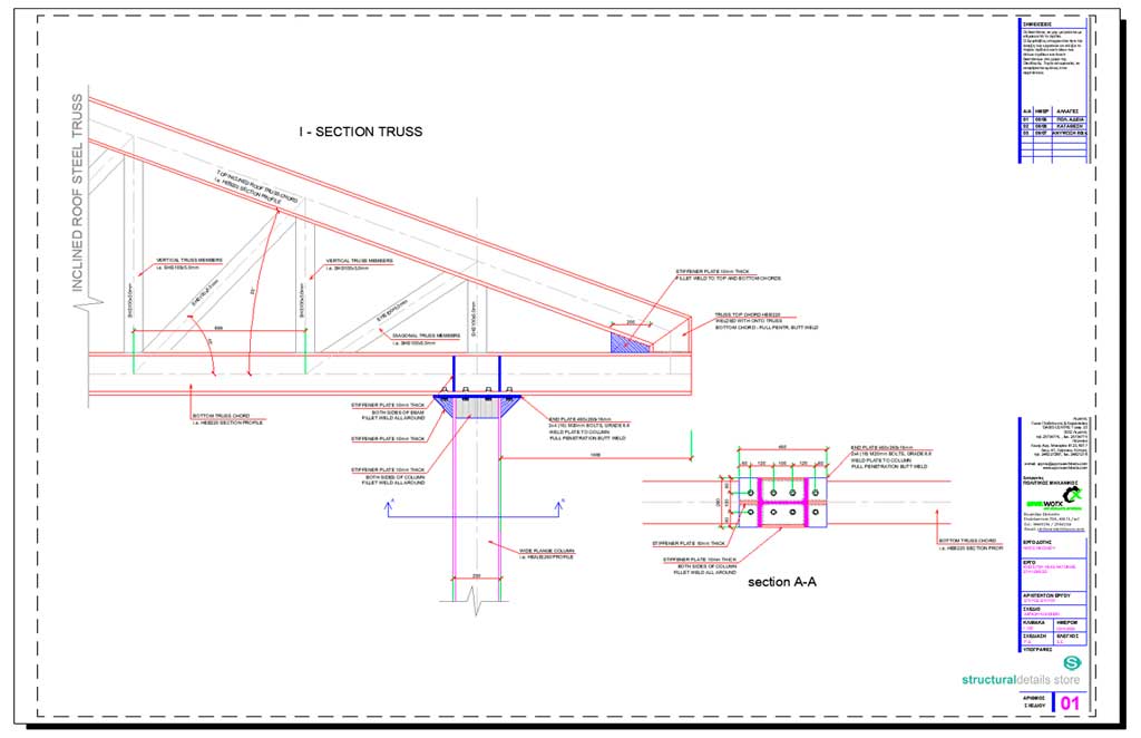 Roof Steel Truss Column Overhang Connection Detail