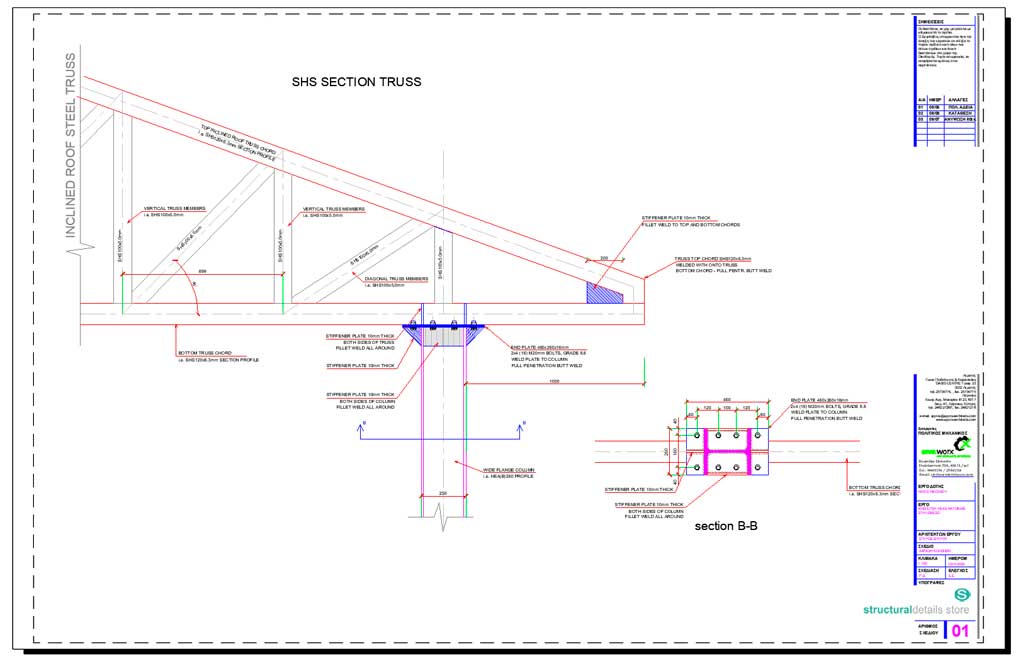 Roof Steel Truss Column Overhang Connection Detail